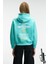 ORINQUE Kadın Kapüşonlu Baskı ve Nakış Detaylı Oversize Turkuaz Sweatshirt 6