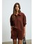 SILKEN Kadın Yumuşak Ve Esnek Kumaşlı Polo Yakalı Kahverengi Sweatshirt 1