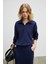 SILKEN Kadın Yumuşak Ve Esnek Kumaşlı Polo Yakalı Lacivert Sweatshirt 1