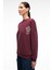 AUDRA Kadın Oversize Yuvarlak Yaka Nakış Detaylı Bordo Sweatshirt 5
