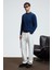 VAREX Erkek Yuvarlak Yaka Basic Slim Fit Triko İndigo Kazak 2