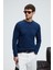 VAREX Erkek Yuvarlak Yaka Basic Slim Fit Triko İndigo Kazak 3