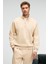 BAXTER Erkek Dik Yakalı Fermuarlı Relaxed Vanilya Sweatshirt 1