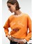VALLUNE Kadın Kontrast Triko Etek Ucu Manşet Ve Yakalı Nakış Crop Turuncu Sweatshirt 1