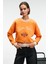 VALLUNE Kadın Kontrast Triko Etek Ucu Manşet Ve Yakalı Nakış Crop Turuncu Sweatshirt 2
