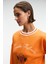 VALLUNE Kadın Kontrast Triko Etek Ucu Manşet Ve Yakalı Nakış Crop Turuncu Sweatshirt 3