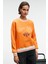 VALLUNE Kadın Kontrast Triko Etek Ucu Manşet Ve Yakalı Nakış Crop Turuncu Sweatshirt 4