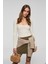 SERRUR Kadın Esnek Kumaşlı Vücuda Oturan Balerin Yakalı Slim Fit Ekru Bluz 1