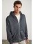Hendrıck Erkek Kapüşonlu Içi Polarlı Yan Cepli Fermuarlı Yıkamalı Koyu Gri Sweatshirt 3
