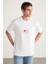 MANUEL Erkek %100 Pamuklu Baskı Ve Nakış Detaylı Bisiklet Yaka Kısa Kollu Beyaz T-Shirt 3