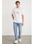 MANUEL Erkek %100 Pamuklu Baskı Ve Nakış Detaylı Bisiklet Yaka Kısa Kollu Beyaz T-Shirt 4
