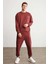 Marshall Erkek Pamuklu Içi Polarlı Nakışlı Relaxed Bordo Eşofman Takımı 2
