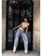 Kadın Tint Haki Lazer Detaylı Skater Jogger Fit Denim Jogger Kot Pantolon Baggy Model 2