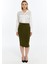 Kadın Haki Beli Lastikli Mevsimlik Yırtmaç Detaylı Etek Ofis 1903-70 12
