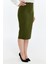 Kadın Haki Beli Lastikli Mevsimlik Yırtmaç Detaylı Etek Ofis 1903-70 13