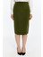 Kadın Haki Beli Lastikli Mevsimlik Yırtmaç Detaylı Etek Ofis 1903-70 15