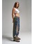 Kadın Tint Haki Lazer Detaylı Skater Jogger Fit Denim Jogger Kot Pantolon Baggy Model 5