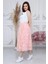 Kadın Pudra Pile Detaylı Kloş Uzun Boy Dantel Yazlık Etek 2170-80 15