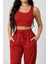 Kadın Kırmızı Kaşkorse Cepli Jogger Eşofman Altı ve Crop Top Bluz – Şık, Rahat ve Kolay Kombinlenebilir 4