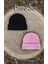 Unisex Katlamalı PEMBE,SİYAH 2'Lİ Bere Seti EKEBERESETİ2LİYENİ 4