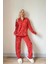 Kiremit Çam Desenli Önden Düğmeli Peluş Polar Pijama Takımı 6
