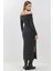 Kadın Yırtmaçlı Yumuşak Dokulu Straplez Midi Elbise Busem Collection Grey 4