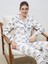 Yeni Sezon Gömlek Yaka Baskılı Kadın Pijama Takımı 1