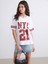 Yeni Sezon V Yaka New York Baskılı Oversize Kadın Tişört 1
