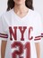 Yeni Sezon V Yaka New York Baskılı Oversize Kadın Tişört 3