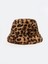 Yeni Sezon Leopar Desenli Kürklü Kadın Bucket Şapka 1