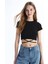 Yeni Sezon Bisiklet Yaka Düz Kısa Kollu Kadın Crop 1