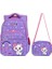 Lisanslı Lila Sevimli Kedi Desenli Ilkokul Sırt Çantası ve Beslenme Çantası 2