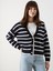 Yeni Sezon V Yaka Çizgili Oversize Kadın Triko Hırka 1