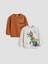 Yeni Sezon Dinozor Figürlü Erkek Çocuk Sweatshirt 2'li 1