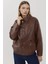 Kadın Cep Detaylı Oversized Suni Deri Ceket Brown 1