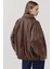 Kadın Cep Detaylı Oversized Suni Deri Ceket Brown 4