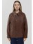 Kadın Cep Detaylı Oversized Suni Deri Ceket Brown 6