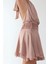 Kadın Dokulu Dik Yüksek Yaka Fırfırlı Mini Elbise Toz Pembe 4