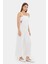 Kadın Düğmeli Ön Geniş Paça Tulum White 3