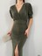 Kruvaze Yaka Kemerli Önden Yırtmaç Sandy Elbise 582464 Haki 3