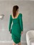 Tek Taraf Ayarlanabilir Yırtmaç Detay Uzun Kol Ithal Krep Kumaş Elbise Yeşil 582008 5