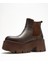 Clen Kahverengi Cilt Hakiki Deri Lastikli Kadın Kalın Tabanlı Bot 4
