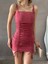 Çift Askılı Büzgülü Mini Krep Elbise 582438 Gülkurusu 2