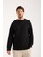 Basic Pamuklu Waffle Kumaş Erkek Sweatshirt – Rahat Kesim Düz Renk Uzun Kol Bisiklet Yaka 1