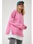 Fermuar Detaylı Şardonlu Sweatshirt LUB0003 Açık Pembe 4