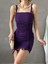 Çift Askılı Büzgülü Mini Krep Elbise 582438 Mor 1