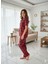 Kadın Düğme Detaylı Kırmızı Pijama Takımı 2