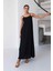 Aerobin Kumaş Ayarlanabilir Askılı Uzun Siyah Elbise 1