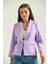 Kadın Blazer Ceket Bel Boy Vatkalı Tek Düğmeli Blazer Lila - T026 1