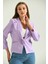 Kadın Blazer Ceket Bel Boy Vatkalı Tek Düğmeli Blazer Lila - T026 2